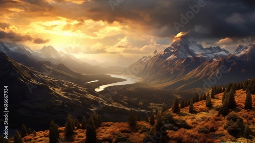 Rocky mountains range and clouds sunset landscape Travel view wilderness nature tranquil scenery Generative AI