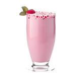 Glass of pink berry milk shake isolated on transparent background. Generative AI.