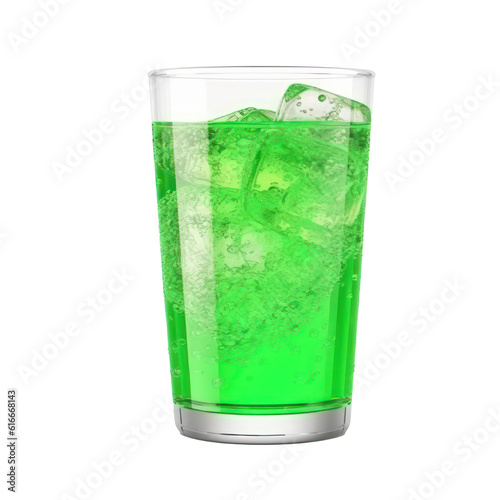 Glass of green soda isolated on transparent background. Generative AI.