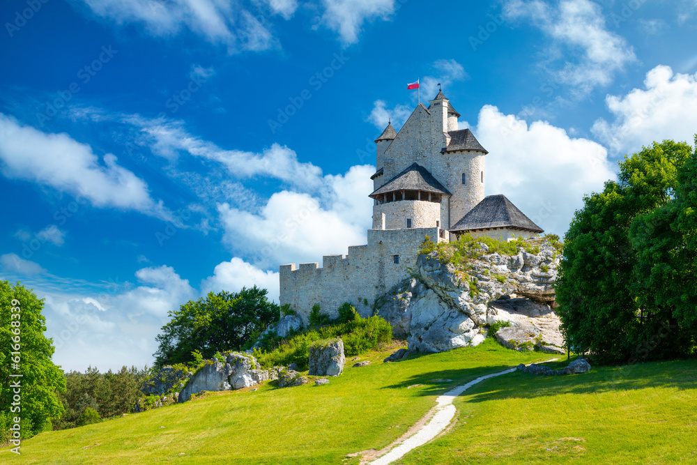 Beautiful view of Bobolice castle, Niegowa, Poland