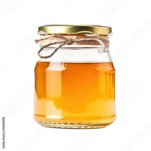Jar of honey isolated on transparent background. Generative AI.