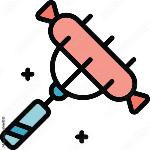 Sausage fork icon outline vector. Meat bbq. Grill food color flat