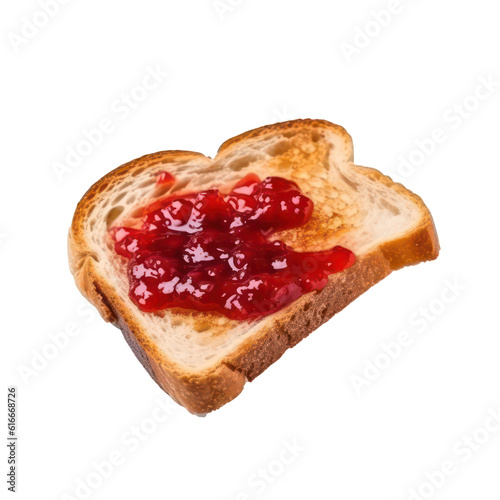 Slice of toasted bread with red jam isolated on transparent background. Generative AI.