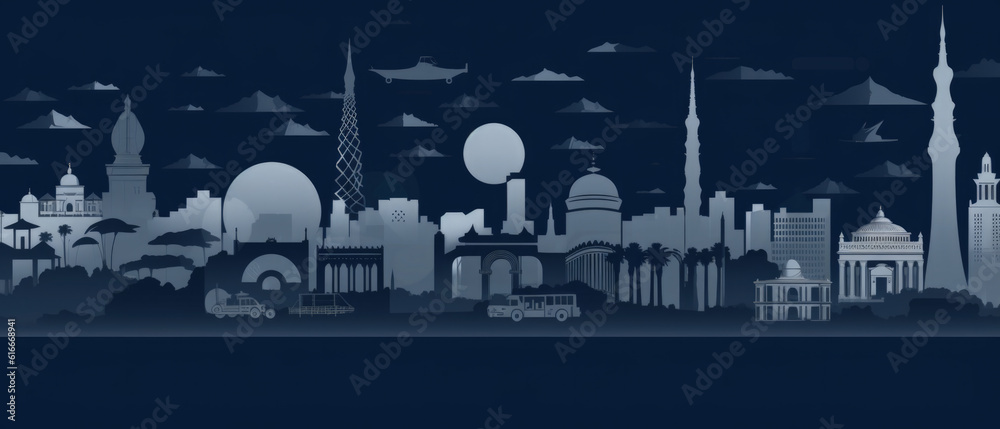 Egypt Famous Landmarks Skyline Silhouette Style, Colorful, Cityscape, Travel and Tourist Attraction - Generative AI