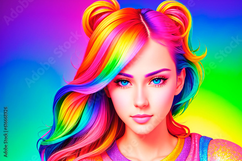 Portrait of a beautiful young woman with colorful hair. Beauty, fashion. Generative AI.
