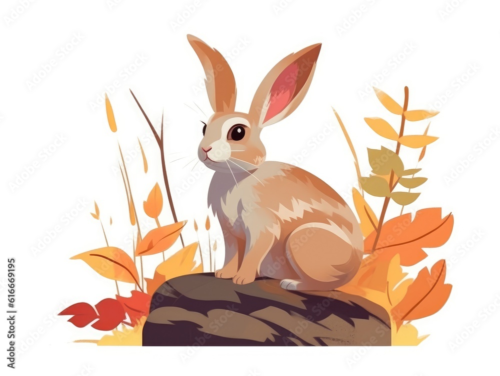 Rabbit in Cartoon Style on white background - generative AI Rabbit in Cartoon Style on white background - generative AI