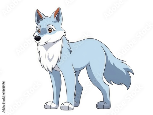 Wolf in Cartoon Style on white background - generative AI