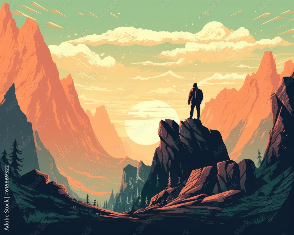 A hiker atop a mountain peak. (Illustration, Generative AI) A hiker atop a mountain peak. (Illustration, Generative AI)