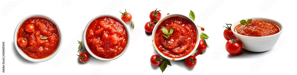set of bowl tomatoes sauce isolated  - obrazy, fototapety, plakaty 