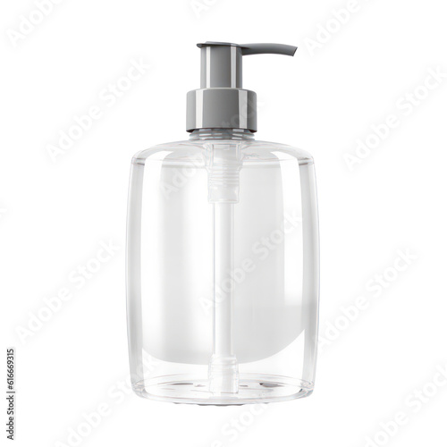 Transparent plastic bottle with liquid hand soap isolated on transparent background. Generative AI.