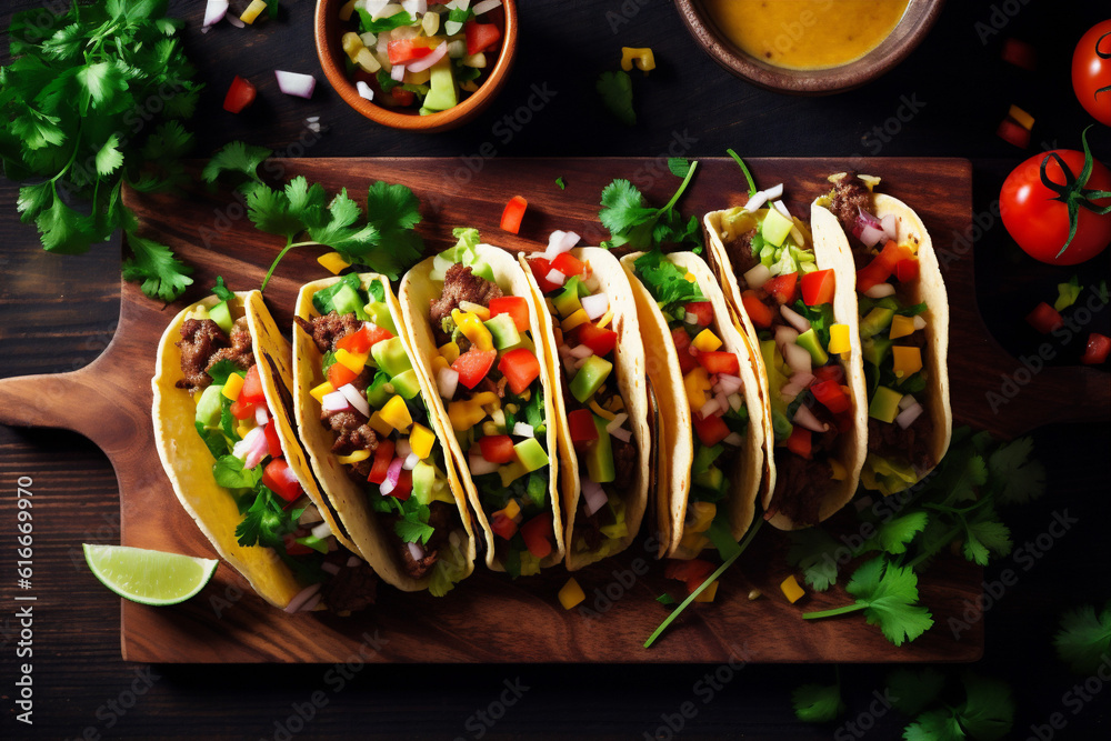 fresh chili taco mexican tomato vegetable meal food pepper sauce. Generative AI. fresh chili taco mexican tomato vegetable meal food pepper sauce. Generative AI.
