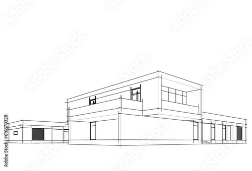 house building architectural drawing 3d illustration