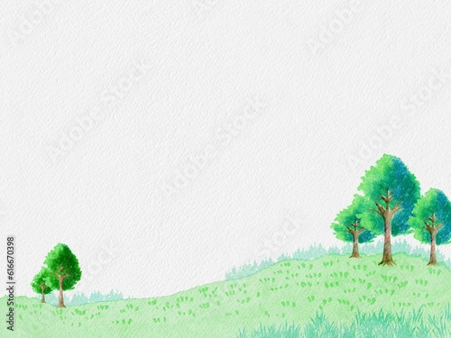 水彩タッチの樹木の風景　