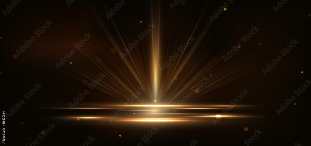 Abstract glowing gold vertical lighting lines on dark background with ...