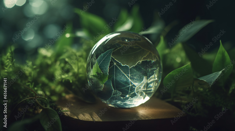 Crystal globe with sustainable development and ESG icon for Environment Social, Governance, and Business cooperation for World sustainable environment social governance concept - obrazy, fototapety, plakaty 