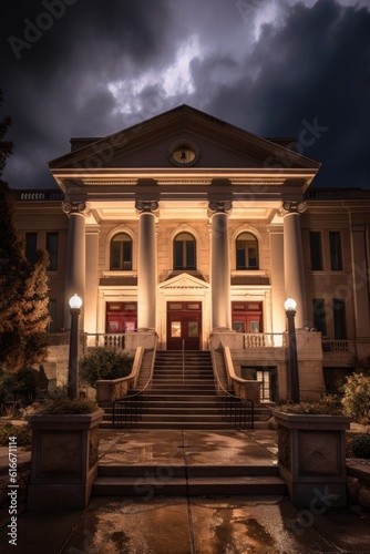 courthouse exterior with dramatic lighting, created with generative ai