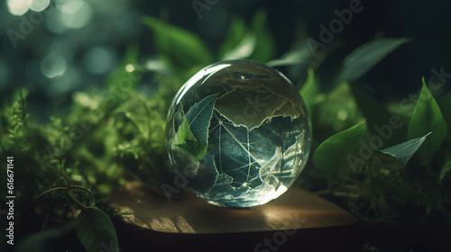 Crystal globe with sustainable development and ESG icon for Environment Social, Governance, and Business cooperation for World sustainable environment social governance concept