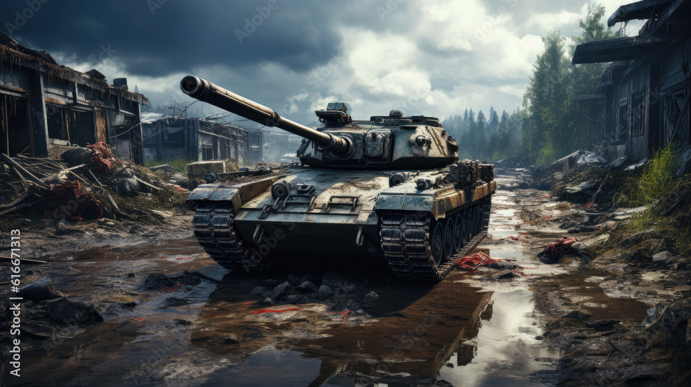 Heavy armor in the fire of battle, generative ai.