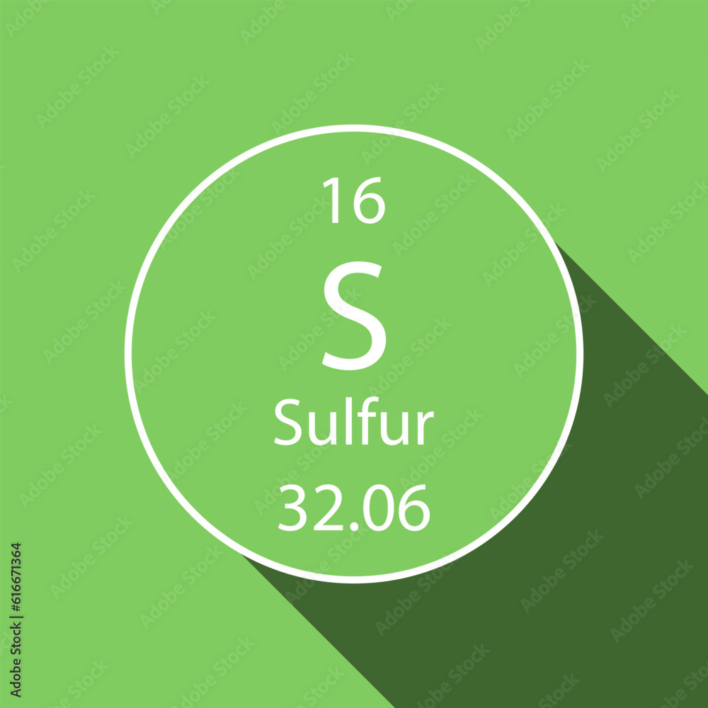 Sulfur symbol with long shadow design. Chemical element of the periodic table. Vector illustration. Sulfur symbol with long shadow design. Chemical element of the periodic table. Vector illustration.