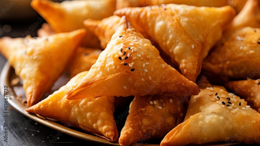 Homemade Samosas Indian Food close up view Generative AI Homemade Samosas Indian Food close up view Generative AI