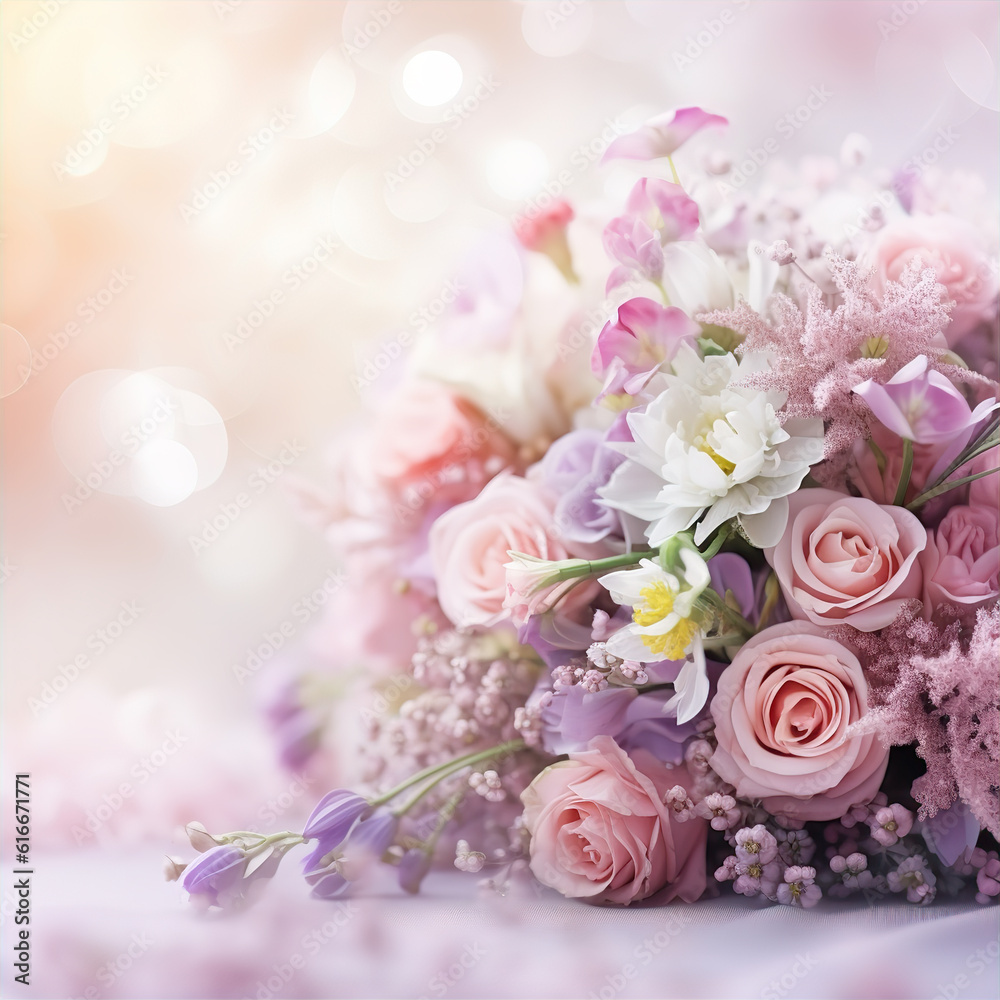 Abstract Close Up Wedding Flowers Bouquet Background Wallpaper. A.I. Generated.