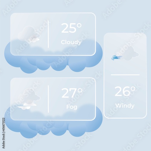 Cloudy weather icons in glassmorphism style