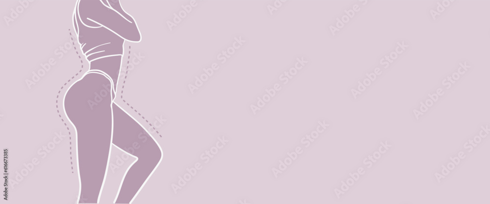 Silhouette of a female body in underwear on a pink background. Fitness weight loss. Vector illustration Silhouette of a female body in underwear on a pink background. Fitness weight loss. Vector illustration