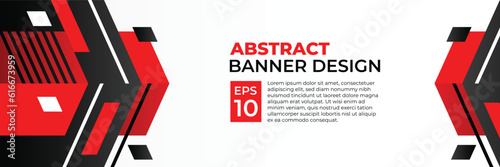 Abstract banner vector, modern background horizontal with geometric red white and black color for technology and sports theme