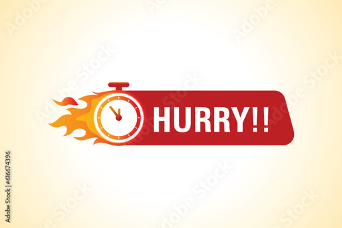 Hurry Hot Sale Badge. Banner of sale with clock, fire and countdown. Stopwatch in fire vector illustration.