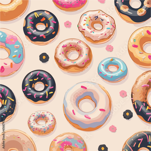 Seamless colorful donut pattern with sugar sprinkles vector illustration. Sugar-coated delights