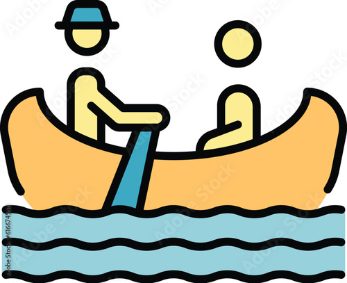 Venice gondolier icon outline vector. Gondola boat. Italian man color flat