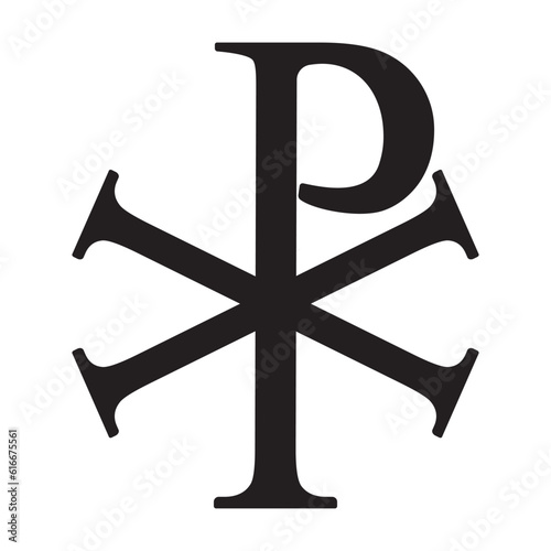 Christianity chi rho symbol, vector illustration, black on white background