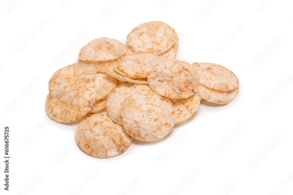 Rice chips isolated on white background. Rice chips isolated on white background.