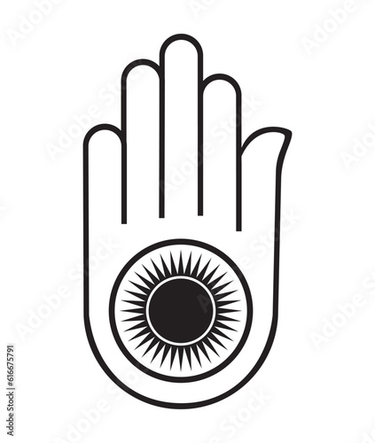 Jainism religious symbol, vector illustration, black on white background