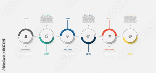 Vector business infographic timeline background design template with 6 steps
