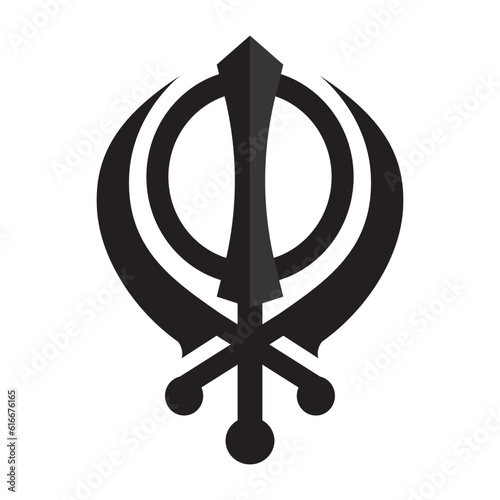Sikhism Khanda religious symbol, vector illustration, black on white background