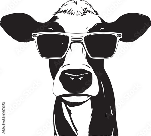 Cow with sunglasses Vector Illustration, SVG