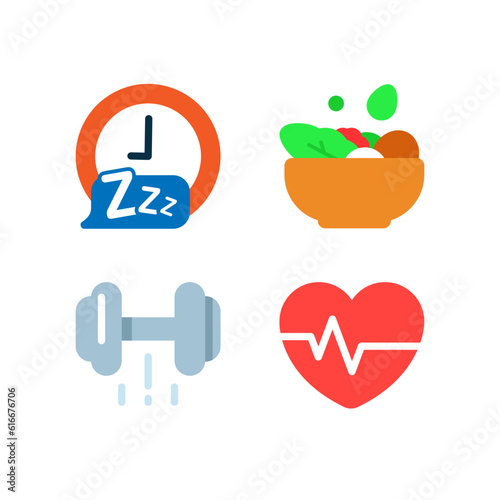 enough sleep, good food, exercise, and maintaining mental health. healthy lifestyle Icon set concept illustration flat design vector eps10