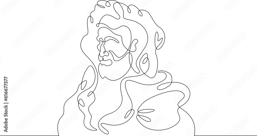 Portrait of an Arab man. Eastern man. Arab national clothes. Shemagh, Arabic shawl, keffiyeh. One continuous line. Linear.One continuous line drawn isolated, white background.