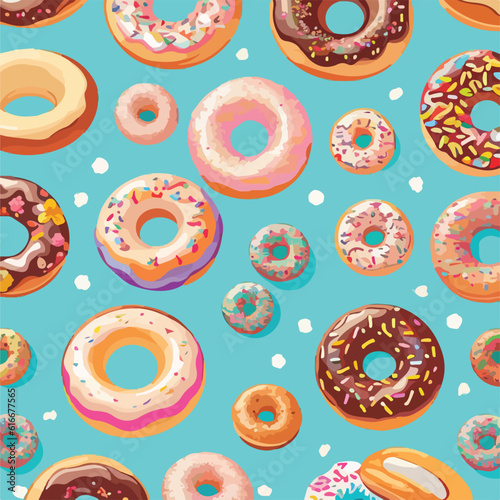 Seamless Pattern of Fun and Festive Donuts Vector Illustration. Sweet Ring Circus