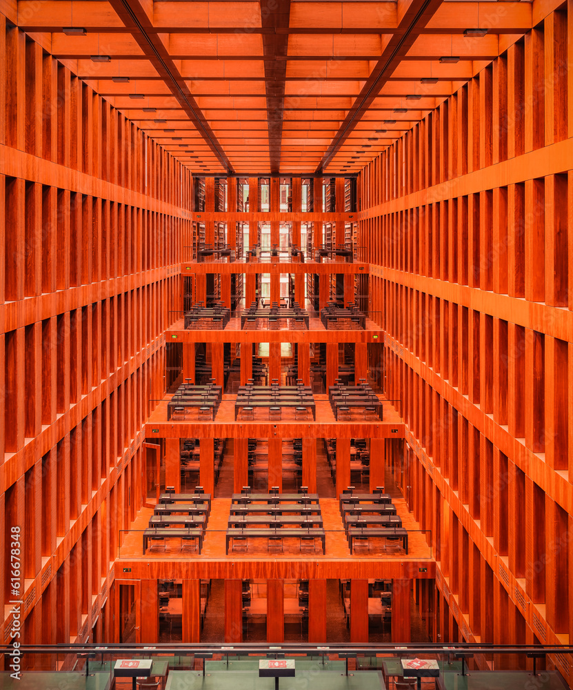 Library Cubical Block Berlin, Germany: modern cubical interior of the Jacob and Wilhelm Grimm ...
