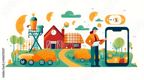 App for farms that works with artificial intelligence. Agricultural technology, organic farming and quality control. Vector illustration. Generative ai.