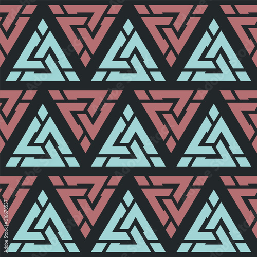 Viking Valknut Celtic Seamless pattern. Vintage background. Medieval manuscript, engraving art. Nordic ethnic Ethnic Geometric Vector Background. Aztec, Mayan or or Inca Style