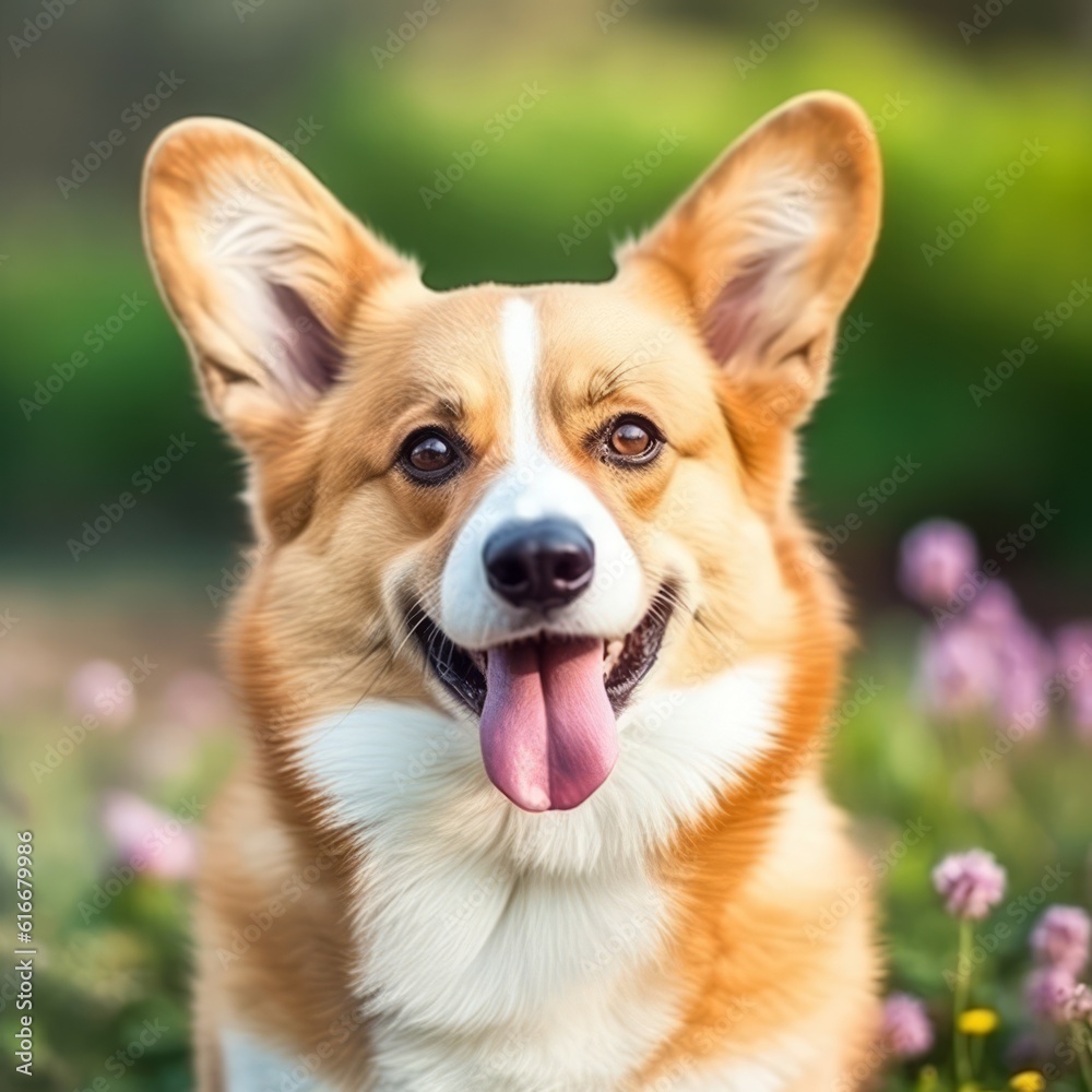 Corgi dog portrait in a sunny summer day. Closeup portrait of a Corgi dog in the field. Outdoor Portrait of a beautiful Corgi dog in summer field. AI generated Corgi dog portrait in a sunny summer day. Closeup portrait of a Corgi dog in the field. Outdoor Portrait of a beautiful Corgi dog in summer field. AI generated