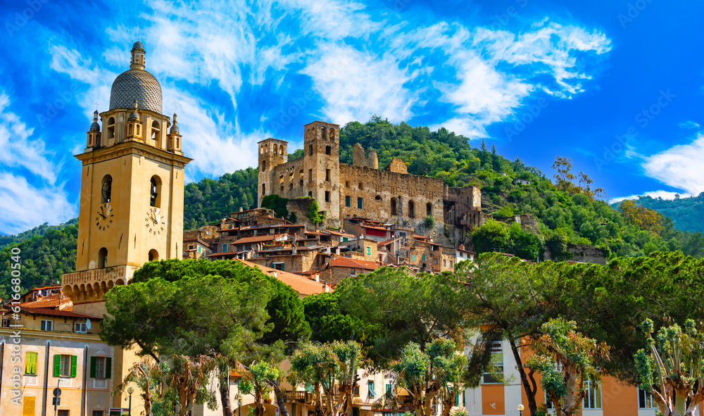 View of Dolceacqua in the Province of Imperia, Liguria, Italy