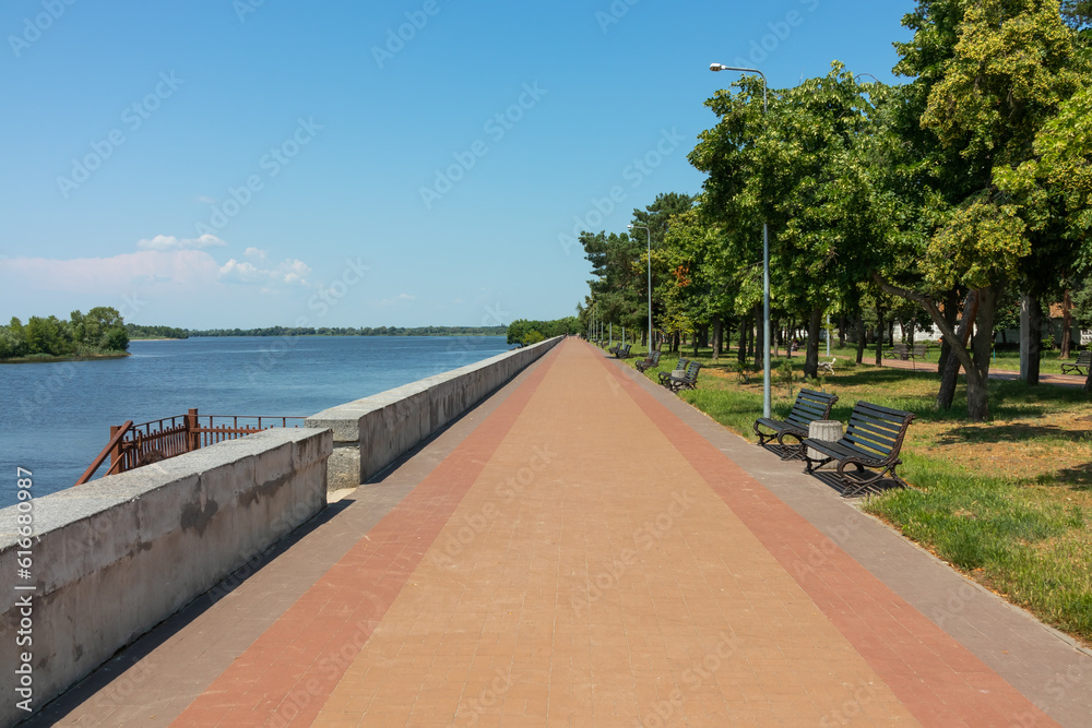 Embankment of the Dnieper river (Dnipro) in Kremenchuk city, Ukraine