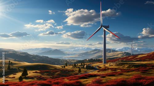 Wind generator on sky background. Wind generator power plant, Generative AI.