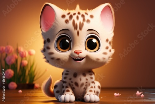 Cute kawaii cartoon Ocelot character, (Leopardus paralis) also known as the painted Leopard, McKenney s Wildcat, Jaguatriea, Jaguarete, Tigrillo Cunaguaro Manigordo, created with generative ai