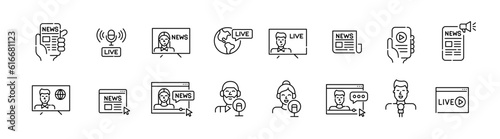 TV and news media resources. Online access to live translations, podcasts, newspapers and reports. Pixel perfect, editable stroke icons