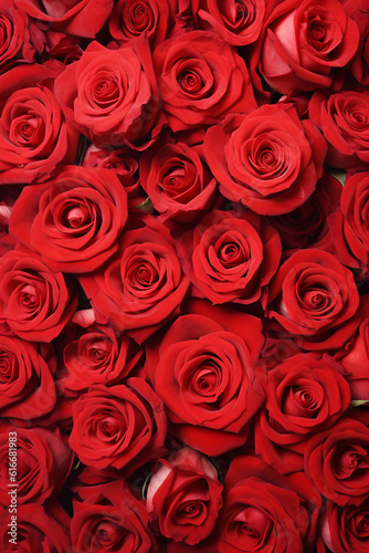 A seamless collage of lush red roses